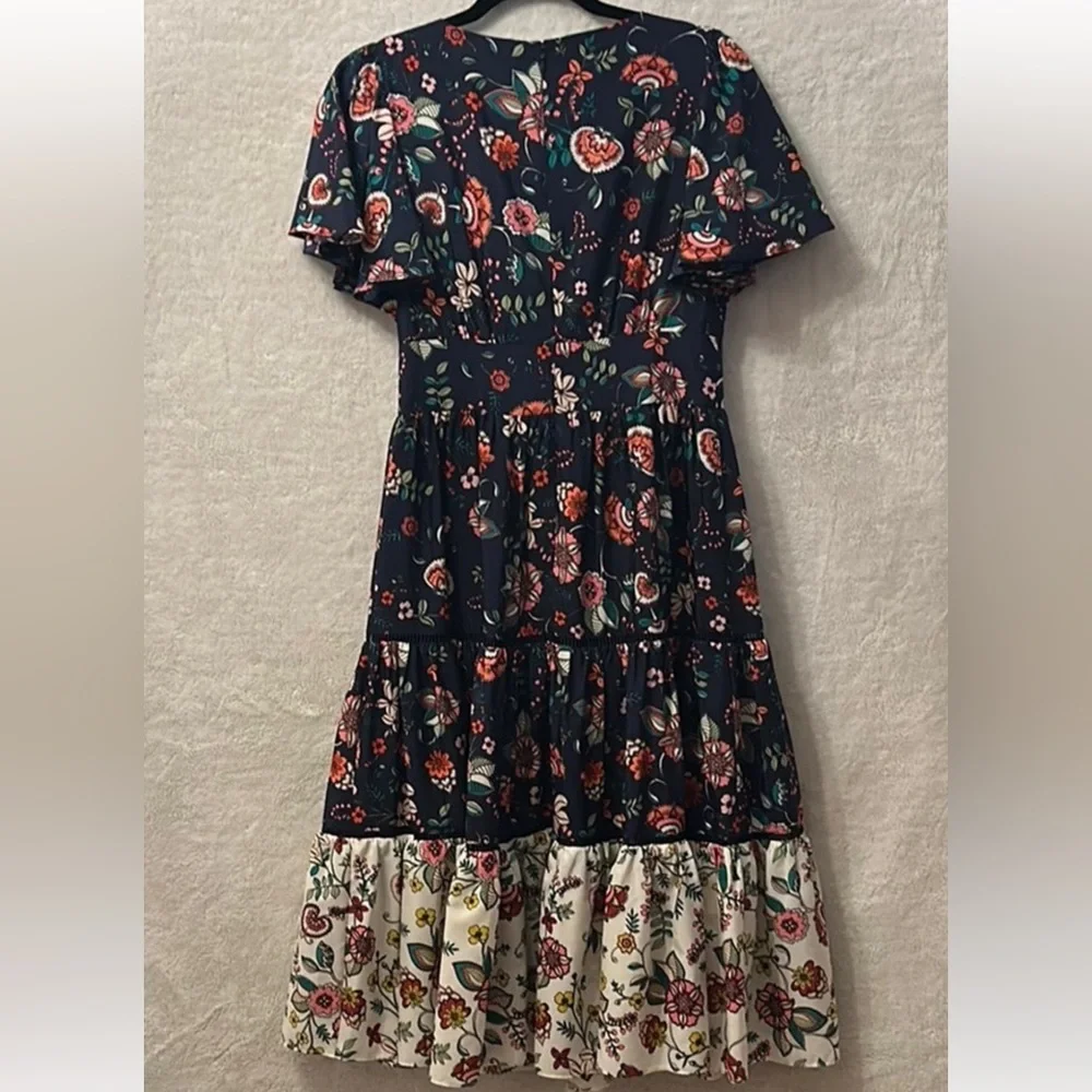 Eliza J Flutter Sleeve Tiered Fit & Flare Dress